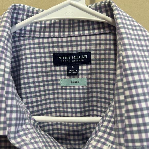 PETER MILLAR MENS SHIRT GRAY PURPLE‎ PLAID FLEX FINISH EXCELLENT - Picture 3 of 4